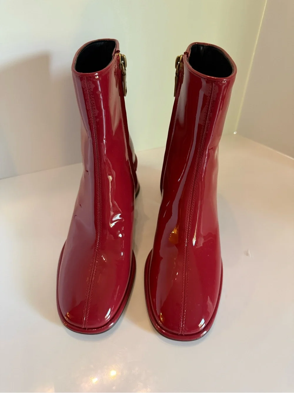 Coach Red Patent Leather Block Heel Boots